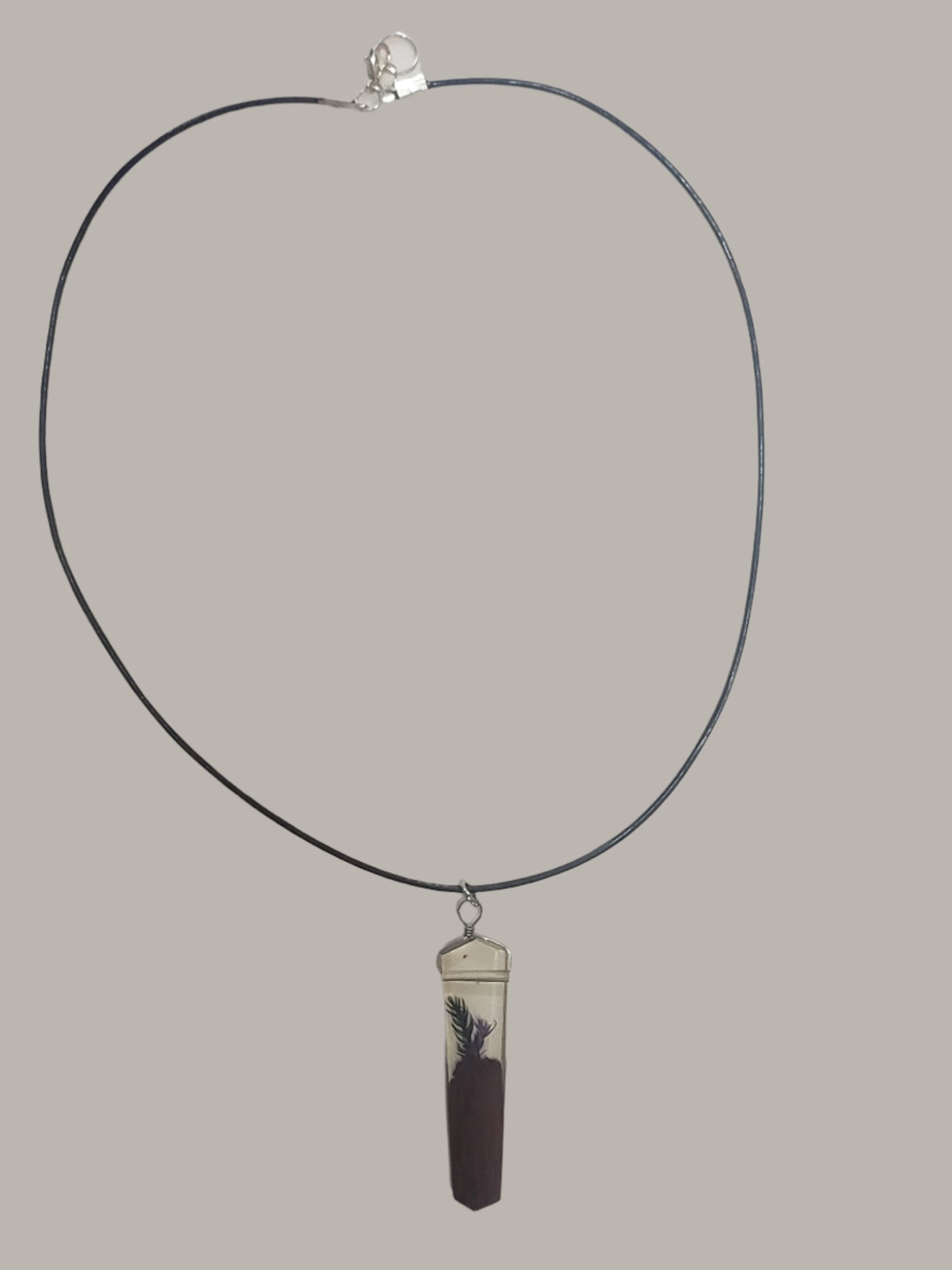 Dried Flower and Wood Resin Pendant Leather Cord Necklace
