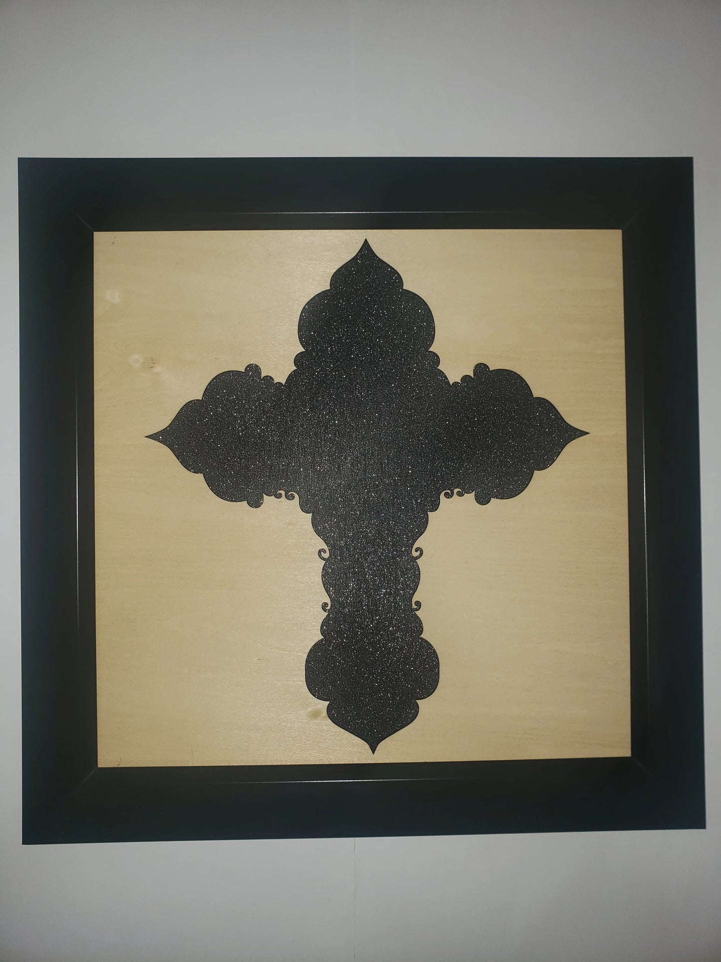 Wood Framed Black Shimmer Cross Wall Art