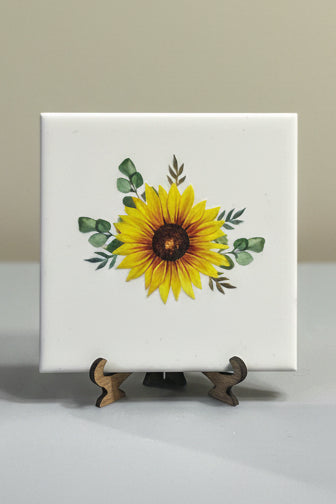 Sunflower Ceramic Plaque with Display Easel
