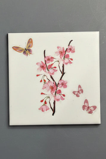 Sakura Cherry Blossom Ceramic Plaque with Display Easel