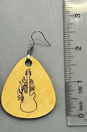 Flaming Guitar Laser Etched Earrings