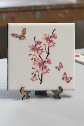 Sakura Cherry Blossom Ceramic Plaque with Display Easel