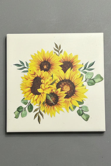Sunflower Bouquet Ceramic Plaque with Display Easel