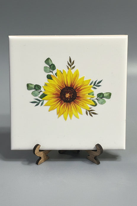 Sunflower Ceramic Plaque with Display Easel