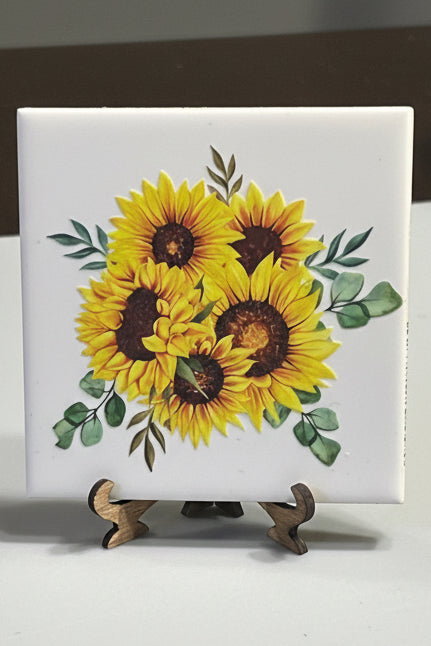 Sunflower Bouquet Ceramic Plaque with Display Easel
