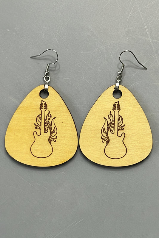 Flaming Guitar Laser Etched Earrings