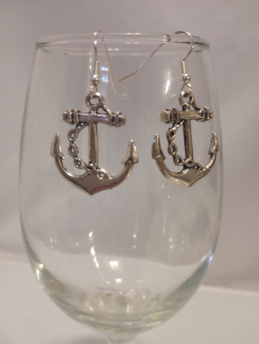 Anchor Earrings on Sterling Silver Plated Sheppard Hook Ear Wires