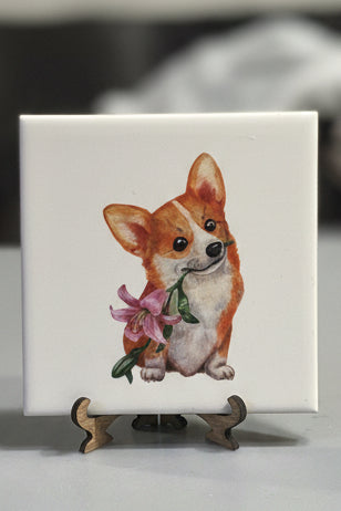 Corgi Ceramic Plaque with Display Easel