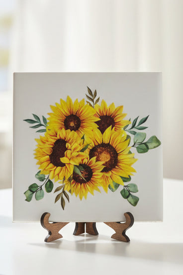 Sunflower Bouquet Ceramic Plaque with Display Easel