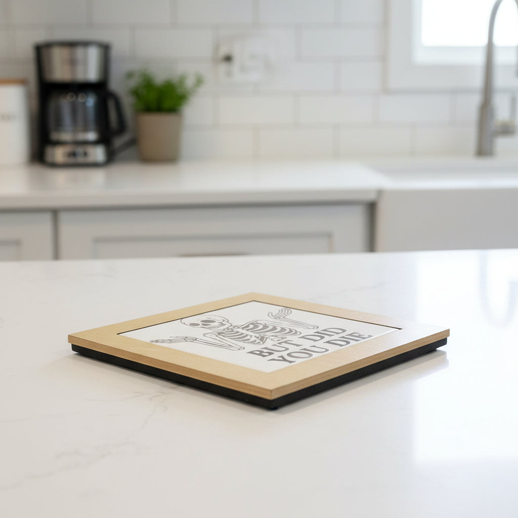 Removable Ceramic Hot Plate and Wood Trivet Frame 