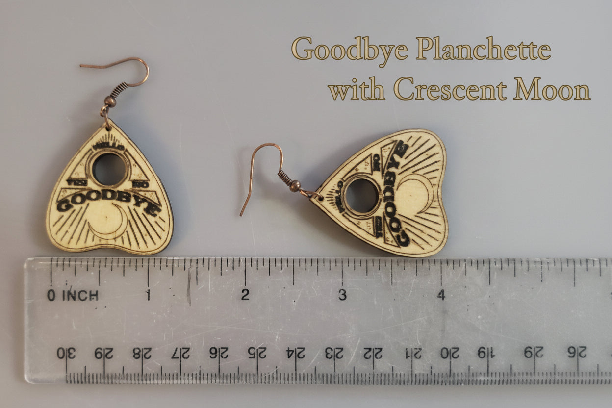 Wooden Heart or Teardrop Shaped Planchette Handle Pointer Earrings
