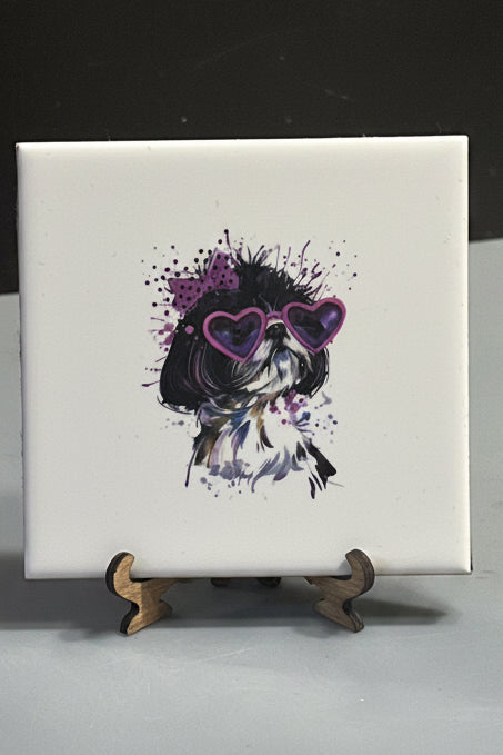 Shih Tzu Ceramic Plaque with Display Easel