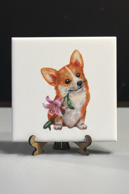 Corgi Ceramic Plaque with Display Easel