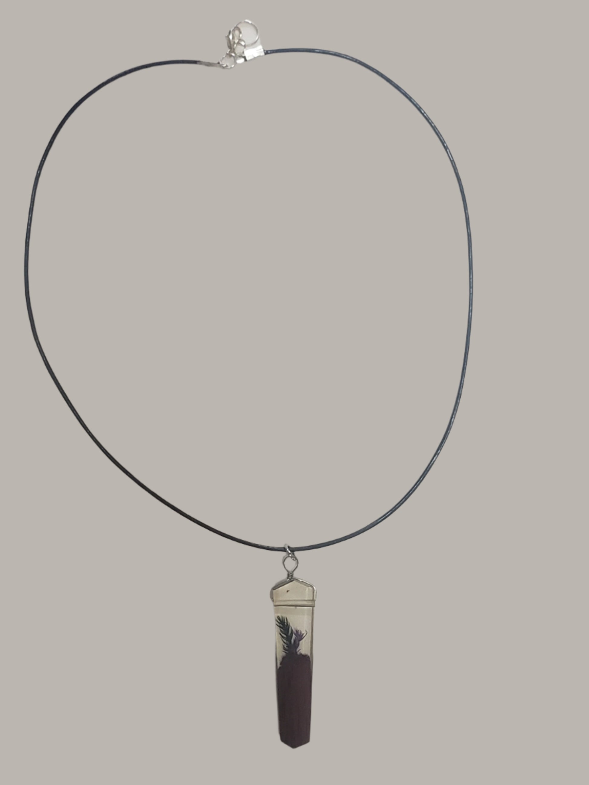 Dried Flower and Wood Resin Pendant Leather Cord Necklace
