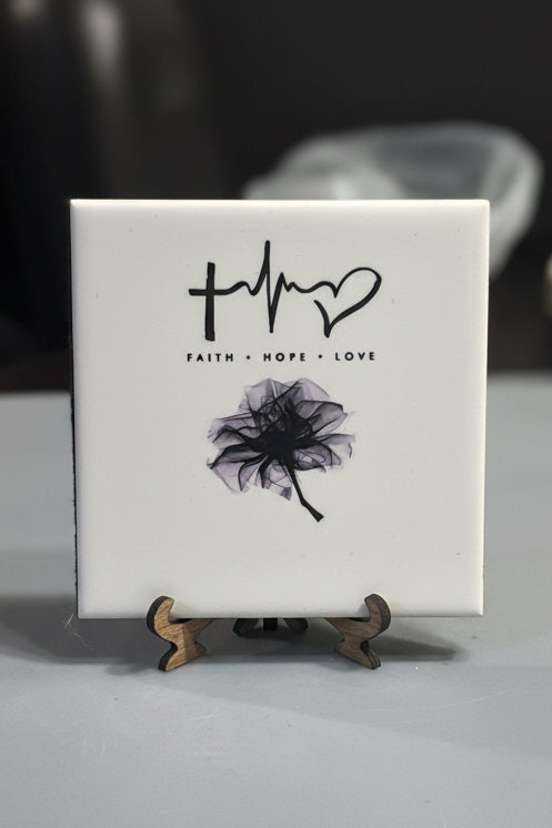 Faith Hope Love Ceramic Plaque with Display Easel