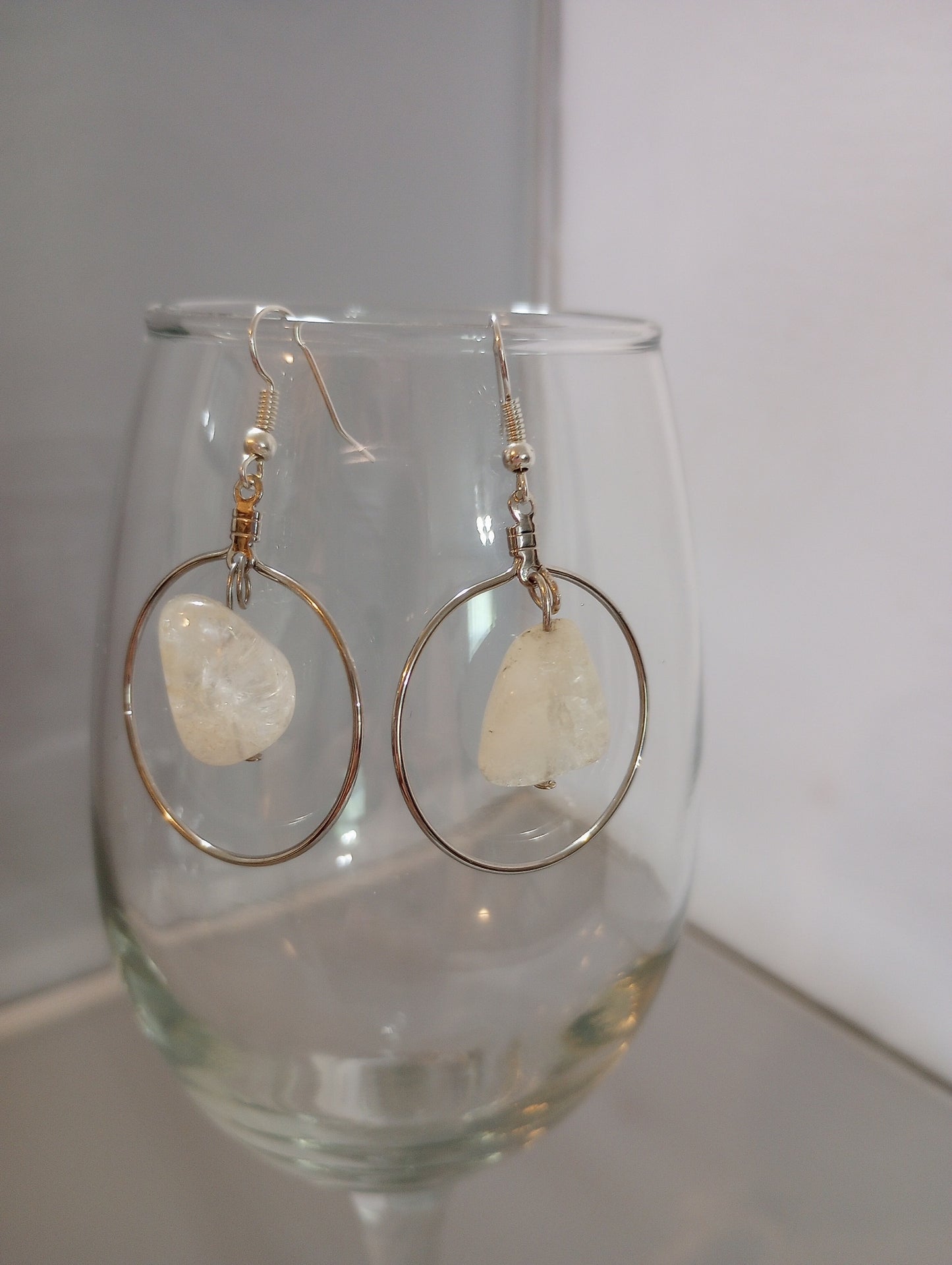 Citrine Crystal Gemstone Hoop Earrings Sterling Silver Plated Ear Wire Hooks