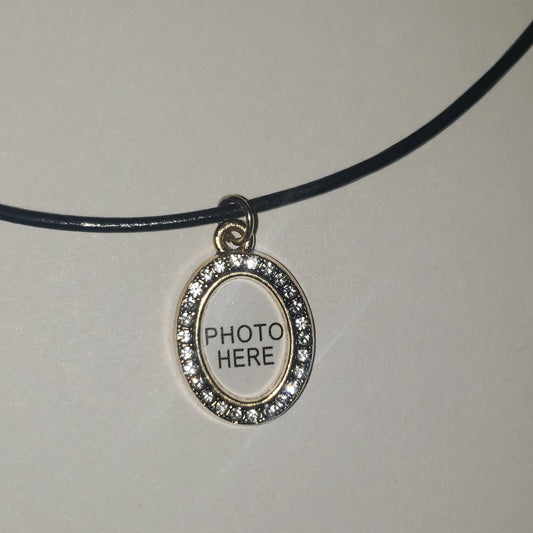 Leather Cord Necklace with a Round Pendant labeled 'Photo Here'  for Personalization  