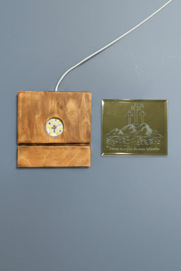 Etched Salvation Mirror and Lighted Stand