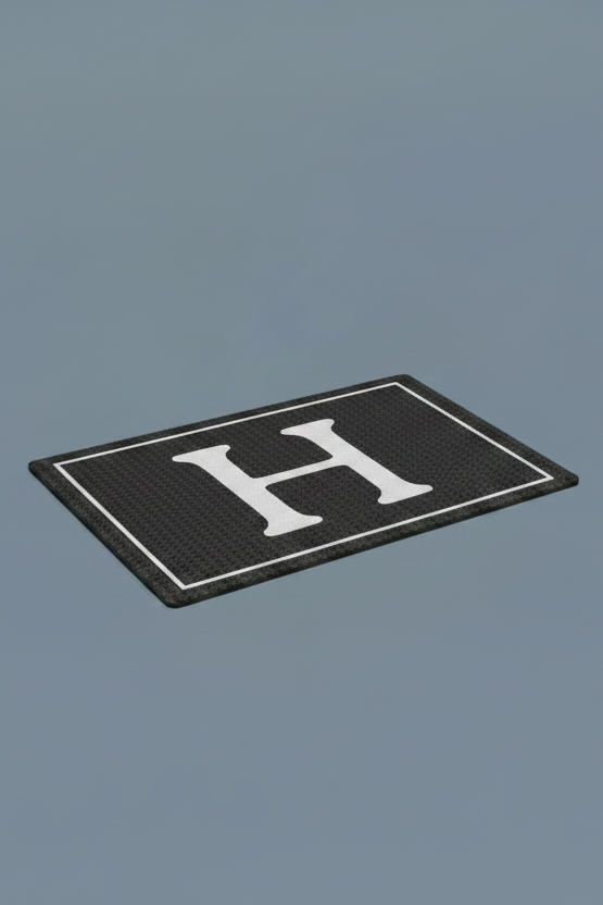 Black and gray doormat with a white 'H' letter, get your's customized with your initial or phrase of choice. 