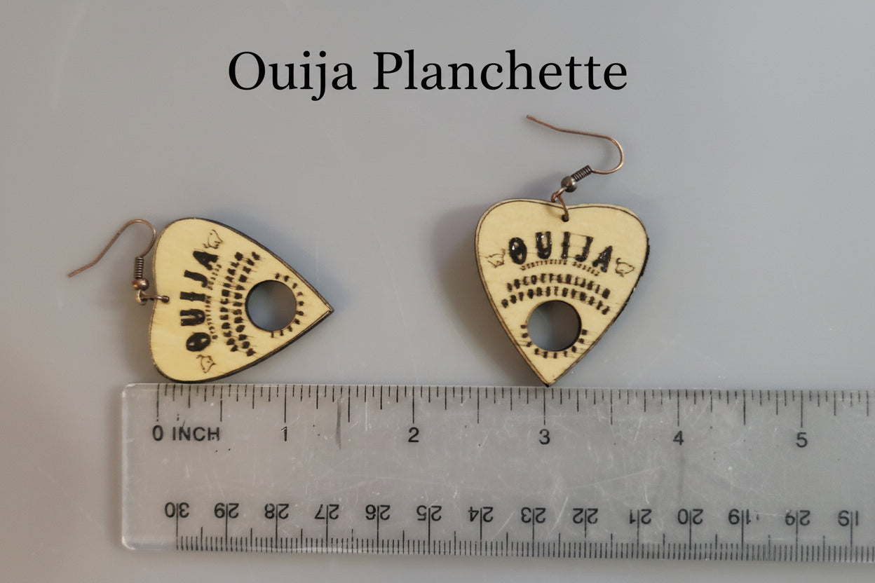 Wooden Heart or Teardrop Shaped Planchette Handle Pointer Earrings