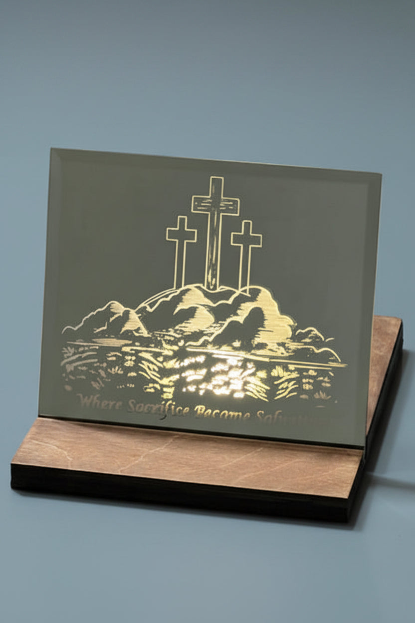 Lighted Etched Mirror Where Sacrifice Became Salvation 