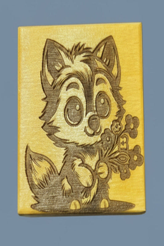 lovable racoon etched on top of a keepsake box